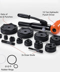 15-Ton Hydraulic Knockout Punch Set For Conduit One Half Inch To Four Inch Handheld Cutter With 10 Dies displayed on white background