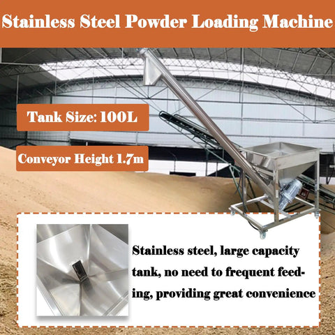 Heavy Duty Automatic Screw Feeder And Stainless Steel Powder Conveyor With Vibrating Hopper For Spices And Granules, 100L tank.