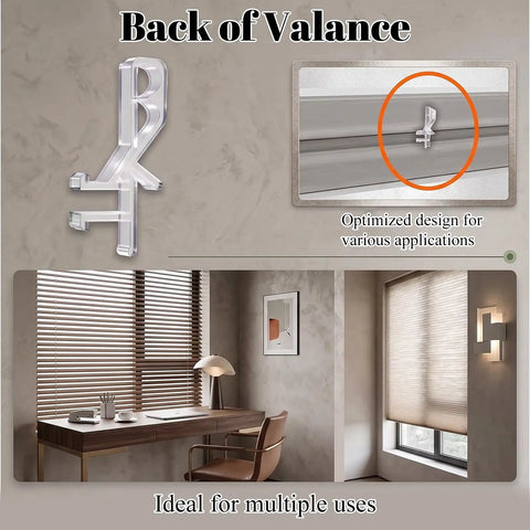 Back view of clear flexible plastic valance clip, part of the Twenty Four Piece Set Of Clear Flexible Plastic Valance Clips For Faux Wood Blinds And Hidden Groove Channels Slick Drop In Mounting Breezy Installation Secure Lock Window Treatment Hardware.
