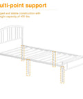 Rock Solid Heavy Duty White Twin Bed Frame With Headboard And Footboard Metal Platform Base Steel Slat Support shown with multi-point support details.