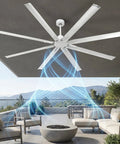 84 Inch Large Ceiling Fan No Lights Industrial Quiet DC Motor With 8 Aluminum Blades installed on outdoor ceiling