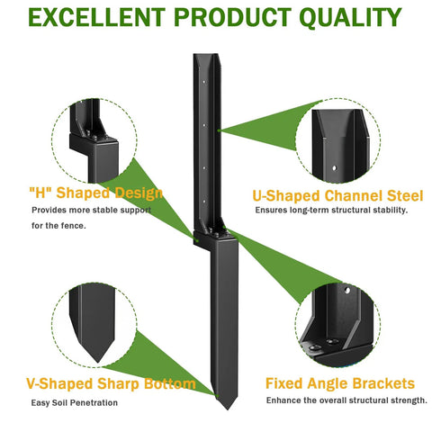 Heavy Duty Fence Post Repair Kit 2 Pack Steel Anchor Stakes excellent product quality with H-shaped design and brackets