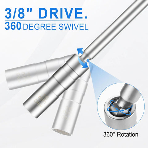 16mm Magnetic Spark Plug Socket Set With Swivel Head Thin Wall Three Eighths Inch Drive 12 Point Design with 360-degree rotation