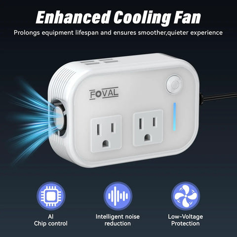 Slick 200W Car Power Inverter With Four Usb Ports And Dual Ac Outlets Transforming 12V Dc Into 110V Ac No Sweat Setup For Laptops Cpaps Game Consoles And Tailgate Parties White with cooling fan.