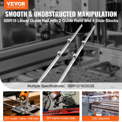 Pro Grade Linear Rail Kit SBR16 1500mm With 2 Rails And 4 Blocks For DIY CNC Router Machines And Automated Projects Heavy Duty Linear Guide System Built For Precision Machining And Smooth Operation, two rails shown