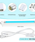 Diagram of Powerful 6W UVC Sanitizer Lamp with wire, connector, and accessories shown. Length 9.25in, wire 5ft.