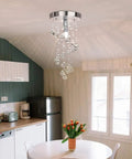 Spiral Crystal Chandelier Flush Mount with Raindrop Crystal Orbs in a kitchen, 8 inch diameter, 15.8 inch height, elegant design