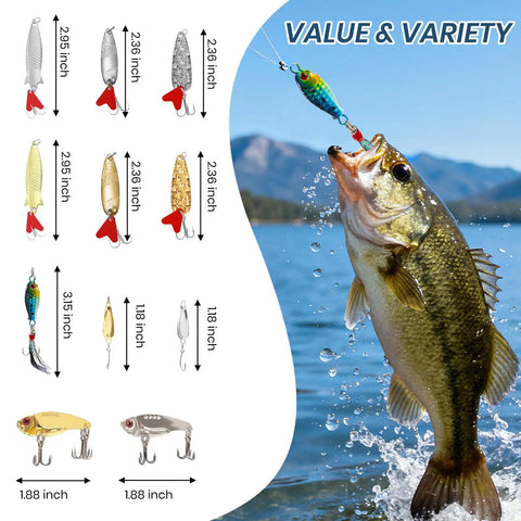 Bass caught with lure from 24 Piece Fishing Lure Kit Tackle Box Set With Bass Lures Variety Pack Poppers Minnows Frogs Soft Baits Spoons