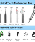 Pro Grade 130W Digital Soldering Station Kit with extra tips and specifications for lead-free solder wire.
