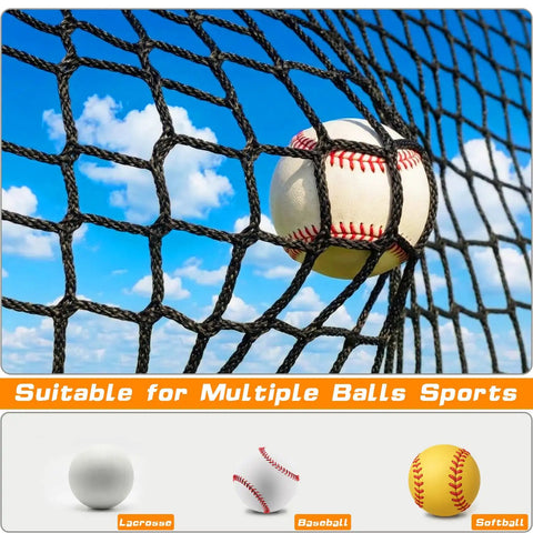 Baseball caught in Baseball And Softball Batting Net 26x16.5ft Replacement For Backyard Batting Cage Practice Durable Heavy Duty PE Net