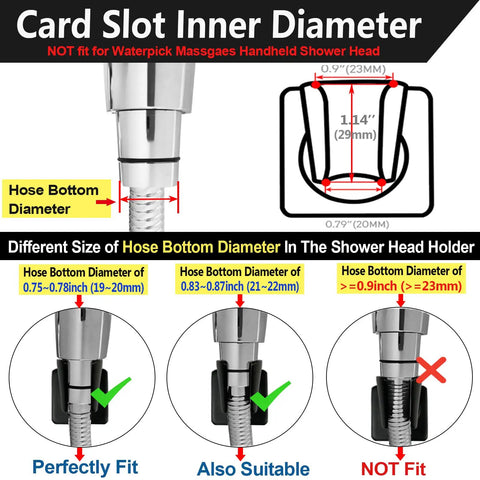 Card slot dimensions and fit guide for All Metal Brass Handheld Shower Wand Bracket With Adhesive Wall Mount Black Finish
