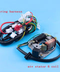 Universal All In One Electric Stator Coil CDI Wiring Harness And Spark Plug Kit for 49cc to 125cc engines, including wiring and coil.