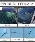 Windshield Crack Repair Kit Quick Fix For Chips And Cracks In Minutes With Invisible Finish showing before and after results