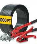 Heavy Duty Black PET Strapping Kit With Tensioner And Cutter, 5/8 Inch X 1000 Feet Of Badass Polyester Strap for pallet wrapping.