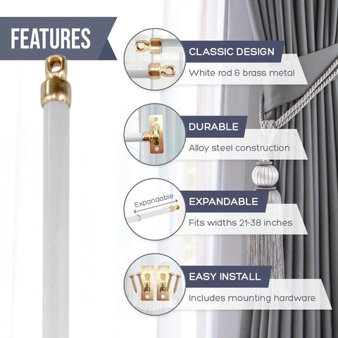 Features of Heavy Duty Swivel Sash Curtain Rods 21 To 38 Inch Telescopic Set Of 2 Built Different With Solid Alloy Hardware.