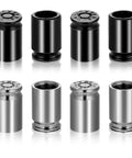 Bullet Style Valve Stem Caps Aluminum Alloy Built Tough Dustproof Waterproof, set of 8, black and titanium color, front view