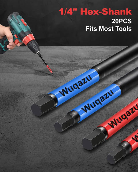 Heavy Duty 20 Piece 4 Inch Hex Bit Set With Metric And SAE Bits, High Torque Impact Allen Bits, Premium S2 Steel 1/4 Inch Hex Shank, Magnetic CNC Tips For Impact Drivers And Drills For Pros And DIYers