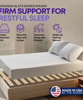 Top Notch Wood Queen Bed Slats Deliver No Hassle Mattress Support Without Adding Extra Height With Smart Fabric Sleeve To Keep Slats Locked Together For Quick Setup And Smooth Even Spacing For Straight Up Sturdy Nightly Rest on a platform frame with mattress and pillows.