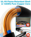 Close up of 12 Outlet Surge Protector Power Strip With 3480 Joule Defense, showing flame-retardant shell and copper core.