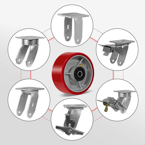 Heavy Duty 5 Inch Caster Wheels Replacement 1000 Lbs Per Wheel Beefed Up Polyurethane On Cast Iron Wheel Half Inch Bore Setup