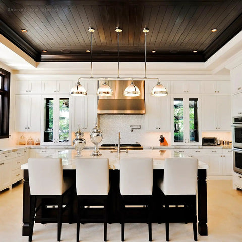 Modern kitchen with island seating, under Rosewood 4 Inch Recessed Light Trim With Metal Step Baffle For Halo Juno Remodel Housings