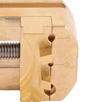 Close-up of Solid Mini Vise Clamp With Soft Copper Jaws For Watch Repair Jewelry Making Electronics And Woodworking Projects, showcasing its detailed mechanism.
