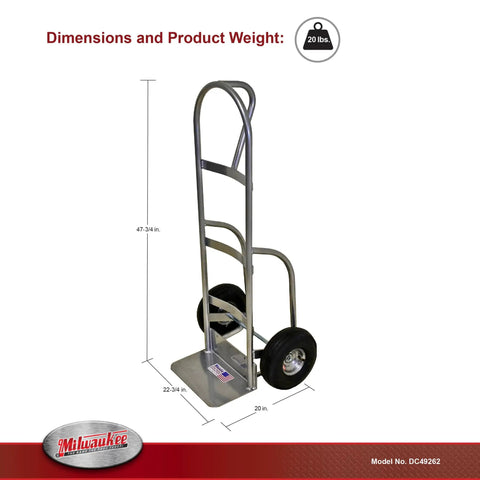 Heavy-Duty Welded Aluminum Hand Truck With P-Handle, 800-Pound Load Capacity, Lightweight Aluminum Build, 10-Inch Pneumatic Tires