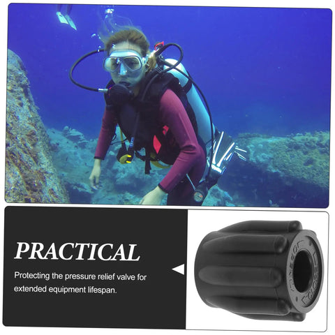 Diver underwater with scuba gear above, and scuba tank valve replacement shown below, enhancing durable underwater performance.