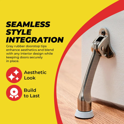 Installed Door Stopper Replacement Rubber Tips for Kickdown and Drop Down Doors, Ribbed Foot on Wood Floor, Gray.