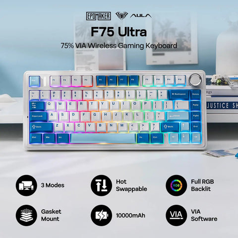 Top Shelf 75 Percent Wireless Gaming Keyboard Built Different With Massive 10000 Mah Battery showcasing hot swappable switches and RGB.