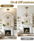 Modern Gold Chandelier Vintage Brass Flower Glass Pendant Light Mid Century Ceiling Lamp contrast view in living room.