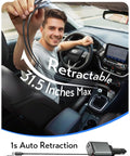 Man in car showcasing Retractable USB C Car Charger 75W Fast 4 In 1 Dual Type C For iPhone 17 And Galaxy S26