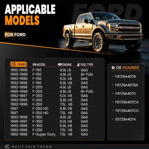 Applicable models and specifications for Front And Rear Fuel Pump Assembly For Ford F150 F250 F350 Super Duty 1992 Through 1997.