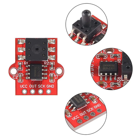 ALMOCN barometric pressure sensor module on red PCB for Arduino, 3.3–5V, with VCC OUT SCK GND pins