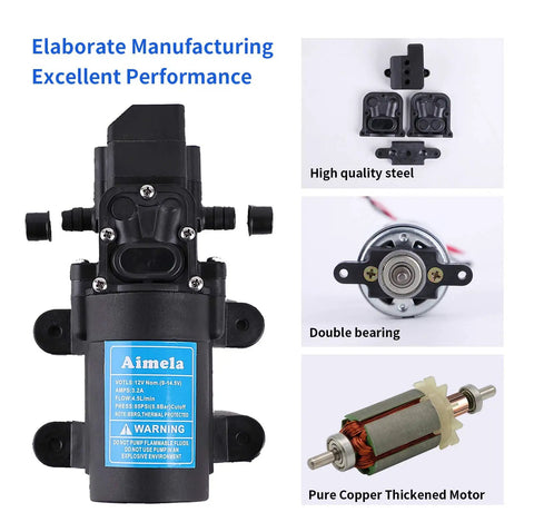 12V DC Fresh Water Pump With 2 Hose Clamps For Marine And Lawn Use Self Priming Sprayer Pump 85 PSI Adjustable High Pressure