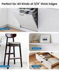 Six Pack 18 Inch Clear Cabinet Door Kick Guards tailored for flat 3/4 inch panels showcased on various appliances and furniture.