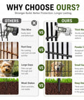 Comparison image between No-Dig 10-Panel Tall Garden Fence, 34 Inch High By 22 Foot Long Rustproof Metal Dog Fence and others showing build quality differences.