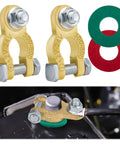 Heavy Duty One Pair Battery Terminal Connectors With Color Coded Washers Solid Brass Battery Post Adapter displayed with hardware.
