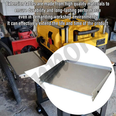 Rock Solid Heavy Duty Folding Extension Table For Woodworking Thickness Planers Built Tough showing durable silver steel folding table.