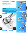 1080 Degree Swivel Faucet Aerator with Dual Water Outlet Modes for bathroom, versatile universal thread connection