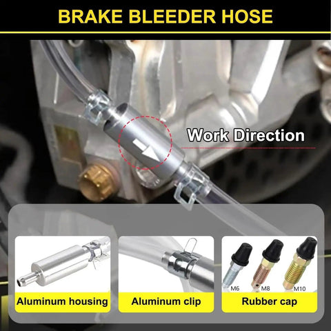 4 Piece Universal Brake Fluid Bleeder Kit With One Way Check Valve Hose And Metal Clamps For Auto And Motorcycle Clutch Bleeding, aluminum housing