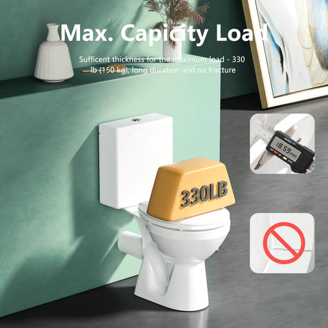 Soft Close Round Toilet Seat Set Two Pack 16.5 Inch White PP Material Safe Easy Clean No Slam Quick Install Never Loosen Ergonomic Comfort For Round Front Toilets Aünsffer, showing weight capacity