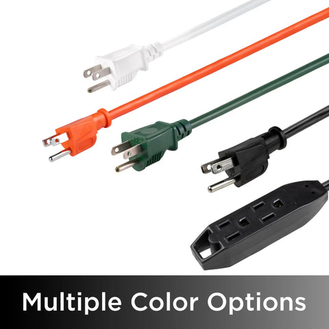 25 Ft Indoor Extension Cords 2 Pack 3 Outlet Power Strip With Grounded 16 Gauge Heavy Duty Cable ETL Listed Black in various colors