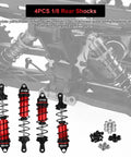Heavy Duty Adjustable Front 110mm And Rear 130mm RC Shock Absorber Set For 1/8 Scale Buggies And Truggies Built To Handle 6S Power