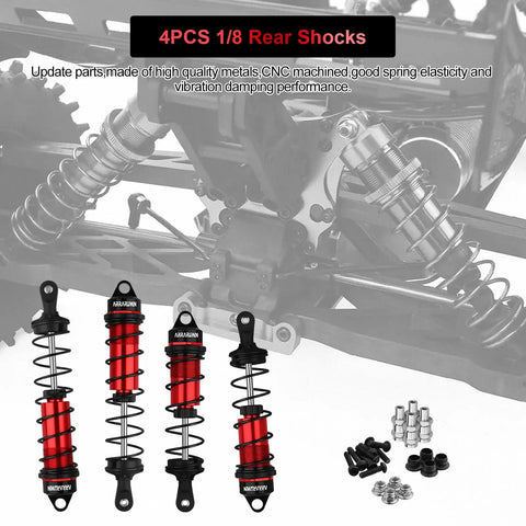 Heavy Duty Adjustable Front 110mm And Rear 130mm RC Shock Absorber Set For 1/8 Scale Buggies And Truggies Built To Handle 6S Power