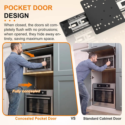 Heavy Duty Twenty Inch Cabinet Pocket Door Slides Featuring Full Extension Ball Bearings for home kitchen design demonstration.