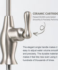 Close-up of handle on Brushed Nickel Reverse Osmosis Faucet No Air Gap For Under Sink Water Filtration System NSF Certified Lead Free Drinking Water Tap For RO Unit FLR575BN For Homes