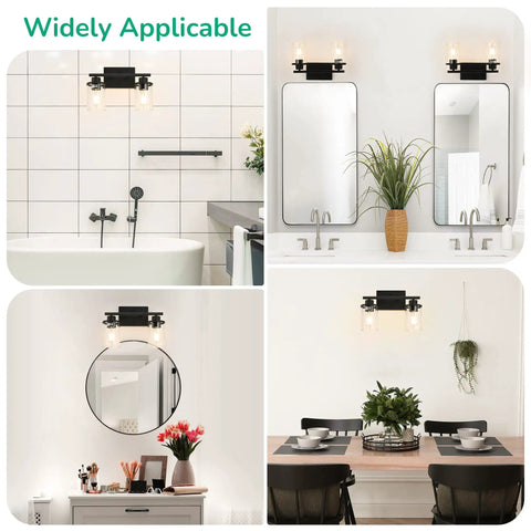 2-Light Matte Black Vanity Light Fixture With Clear Glass Shades, Vintage Wall Sconce Vibe For Bathroom, Bedroom, Living Room Or Hallway, E26 Base, Bulbs Not Included