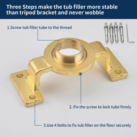 Freestanding Brushed Gold Tub Filler Faucet with durable brass mount for wobble-free installation on floor.