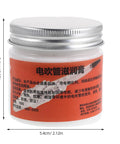 All In One Conductive Grease for Electronics and Woodwinds, 3.53oz White Paste Delivers Stable Conductivity, Safe on Nickel, Brass, and Gold Connectors, Keeps Wind Instrument Switches Smooth and Refurbishes Worn Parts., jar front view with size markings